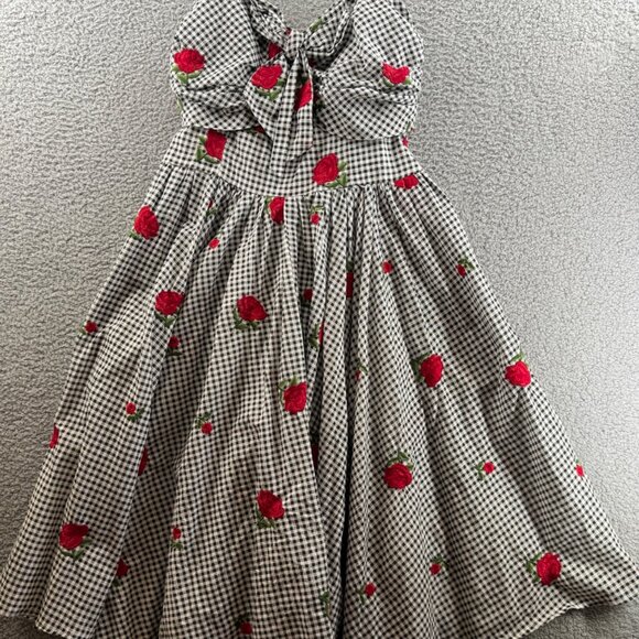 UNIQUE VINTAGE Golightly Sundress Rose Embroidered Black Gingham Cotton Dress - Picture 2 of 11